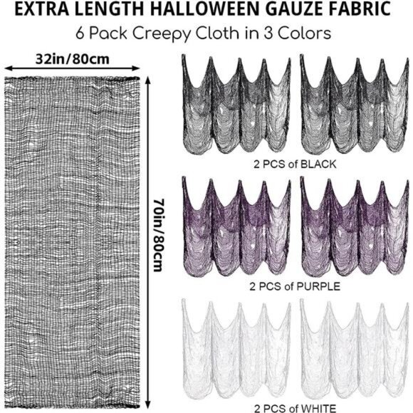 6 Pack Halloween Creepy Cloth- (30 x 72 Inch) Spooky Gauze for Halloween Party - Picture 2 of 7